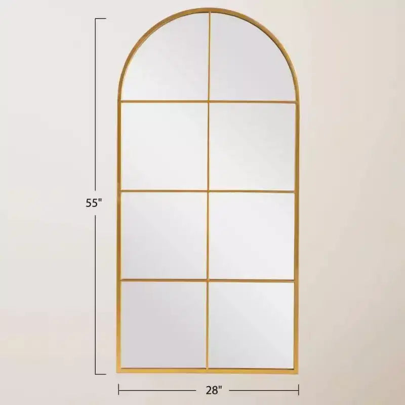 Specchio da parete ad arco da 55" con cornice in metallo, design a riquadri, arredamento rustico