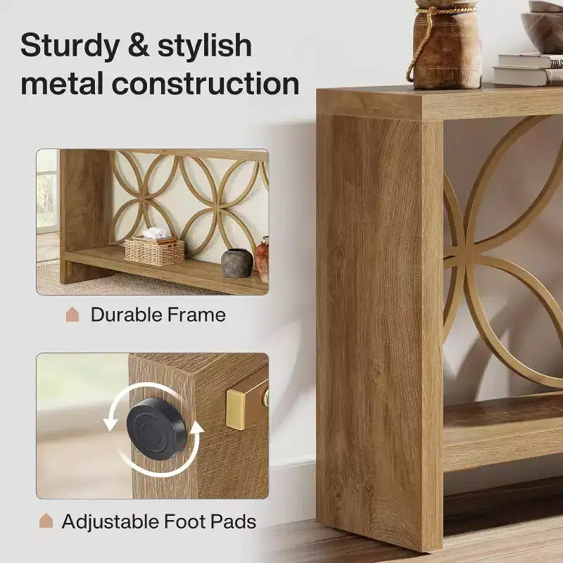 Tavolo console stretto da 180 cm in stile rustico con 2 ripiani, per ingresso o divano