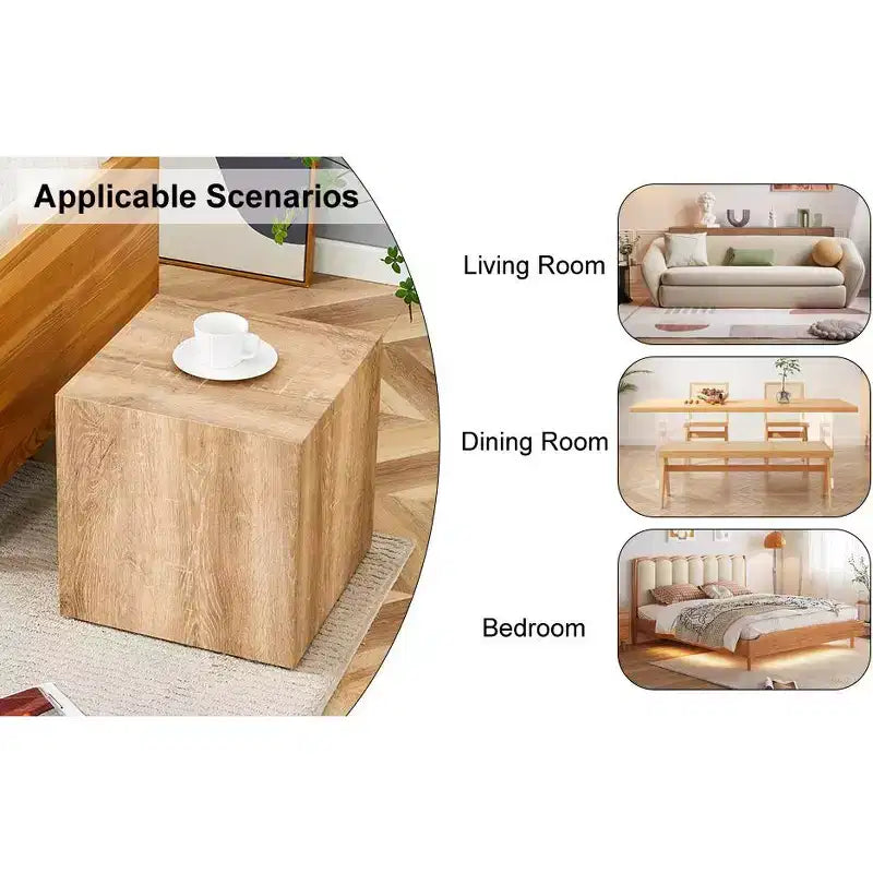 Tavolino da caffè quadrato di 40 cm in MDF, Legno chiaro minimalista, Nessun assemblaggio richiesto
