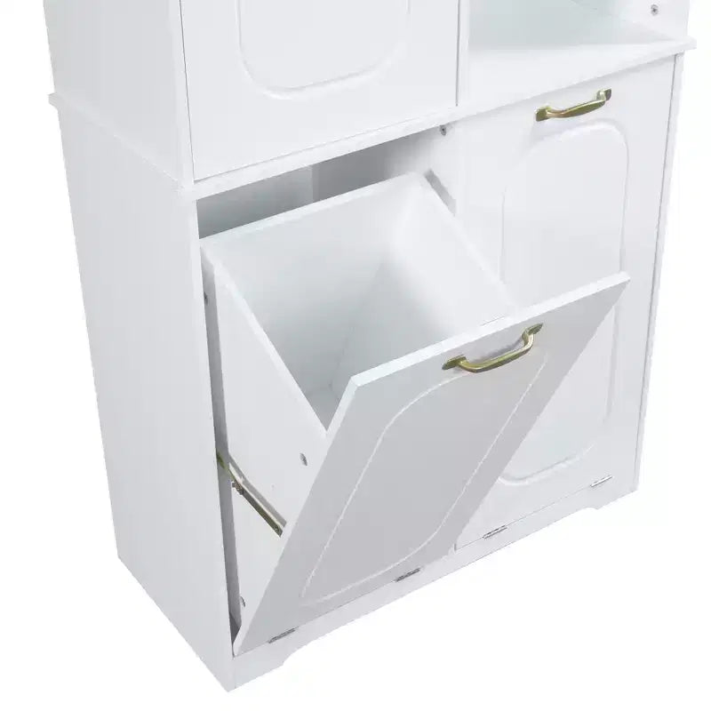 Mobile Contenitore da Bagno Alto 173 cm con 2 Cesti Portabiancheria Inclinabili e Ripiani Regolabili