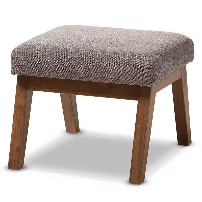 Pouf imbottito in tessuto in stile moderno di metà secolo, con bottoni capitonné, struttura in legno di noce, 113 kg