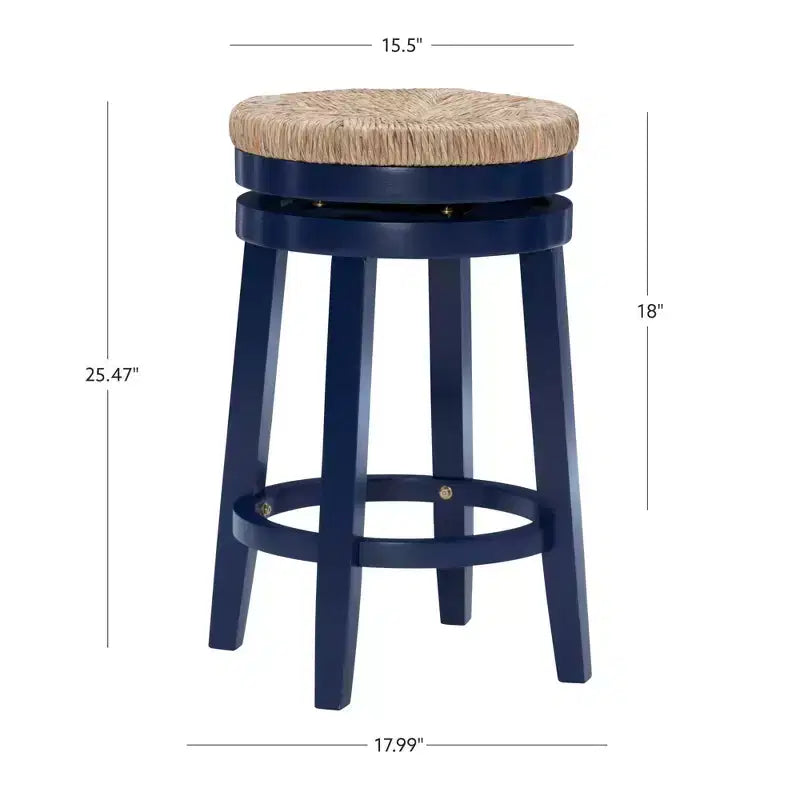 Sgabello da bar girevole senza schienale, altezza bancone 64,7 cm, seduta in vera paglia intrecciata, struttura in legno di caucciù
