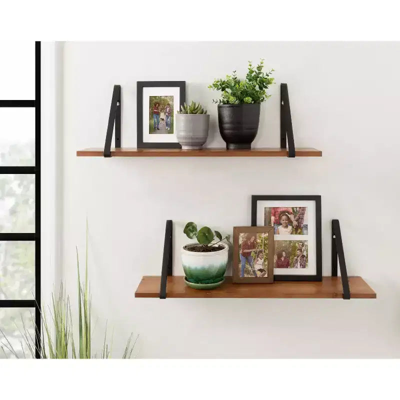 Mensole a Muro Flottanti in Legno da 27" con Staffe in Metallo Nero, Finitura Rustica Marrone, Nessun Assemblaggio