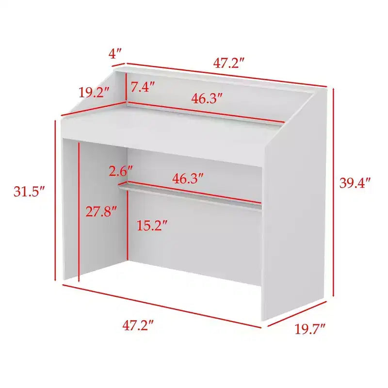 Bancone reception minimalista bianco da 47,2" con vani aperti, dettagli neri, bancone professionale