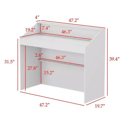 Bancone reception minimalista bianco da 47,2" con vani aperti, dettagli neri, bancone professionale
