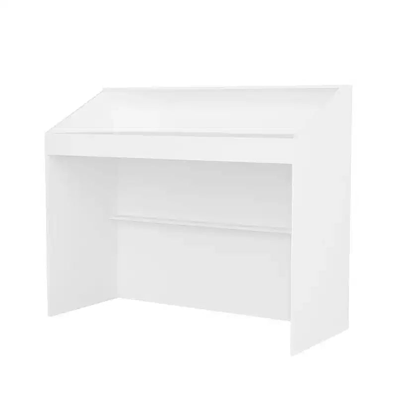 Bancone reception minimalista bianco da 47,2" con vani aperti, dettagli neri, bancone professionale