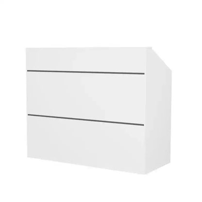 Bancone reception minimalista bianco da 47,2" con vani aperti, dettagli neri, bancone professionale