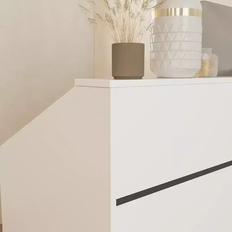 Bancone reception minimalista bianco da 47,2" con vani aperti, dettagli neri, bancone professionale