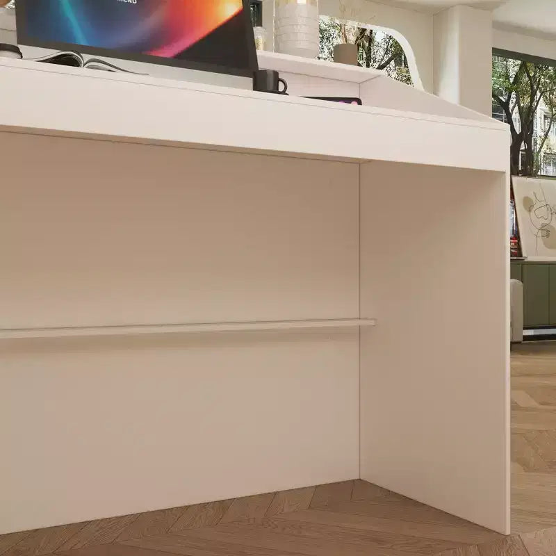 Bancone reception minimalista bianco da 47,2" con vani aperti, dettagli neri, bancone professionale