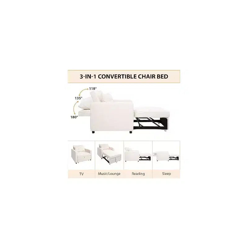 Poltrona letto convertibile 3 in 1, si trasforma in divano o letto, tessuto in lino, capacità 272 kg