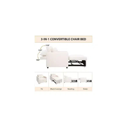 Poltrona letto convertibile 3 in 1, si trasforma in divano o letto, tessuto in lino, capacità 272 kg