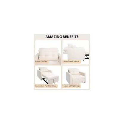Poltrona letto convertibile 3 in 1, si trasforma in divano o letto, tessuto in lino, capacità 272 kg