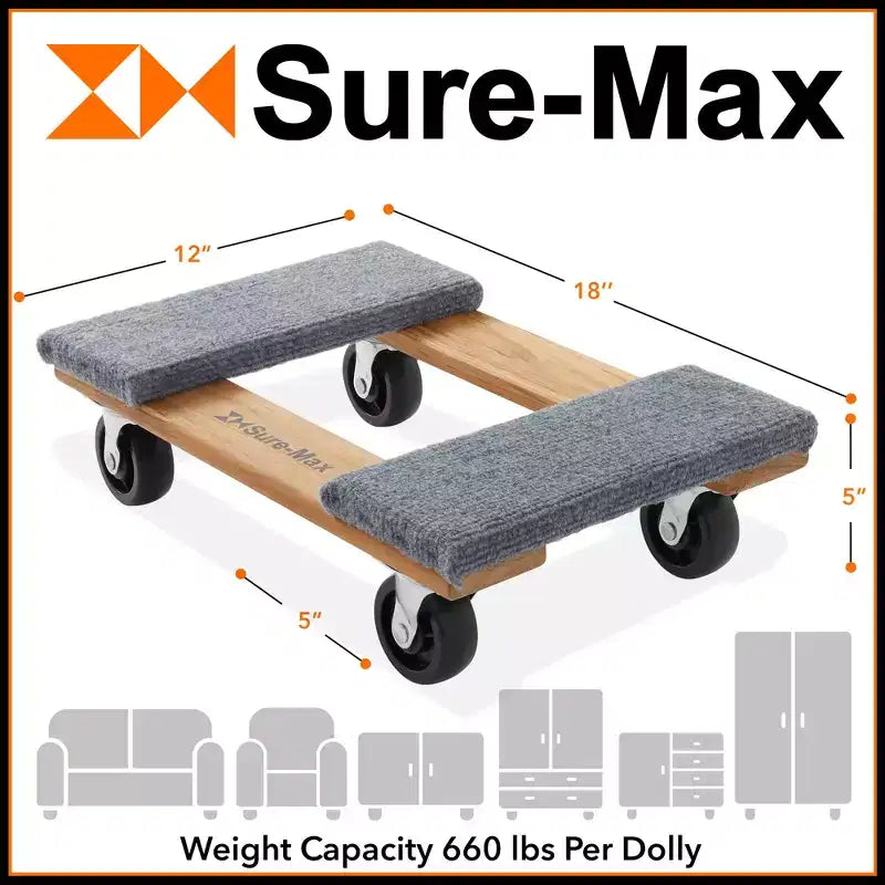 Carrello Spostamobili Rinforzato, Legno Duro Premium, Ruote Girevoli, 300 kg Ciascuno