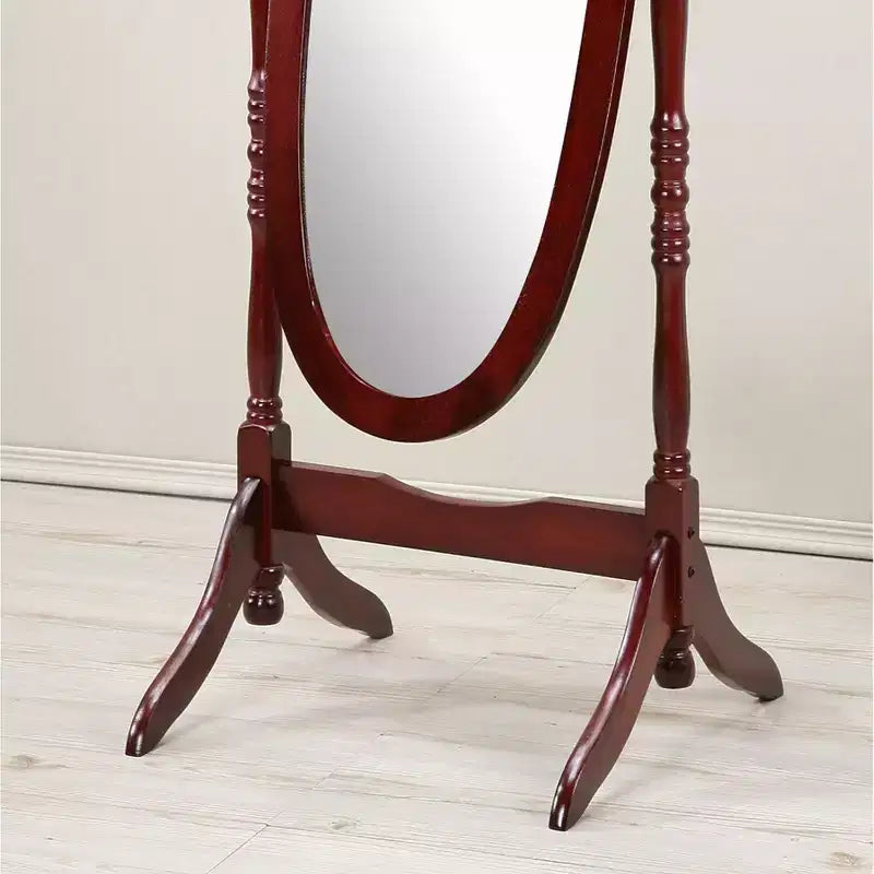 Specchio da terra autoportante ovale a figura intera in legno, stile tradizionale Regina Anna, 150 cm