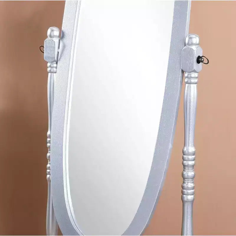Specchio da terra autoportante ovale a figura intera in legno, stile tradizionale Regina Anna, 150 cm