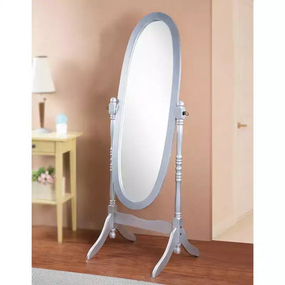Specchio da terra autoportante ovale a figura intera in legno, stile tradizionale Regina Anna, 150 cm