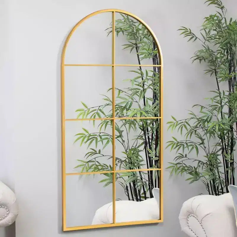 Specchio da parete ad arco da 55" con cornice in metallo, design a riquadri, arredamento rustico