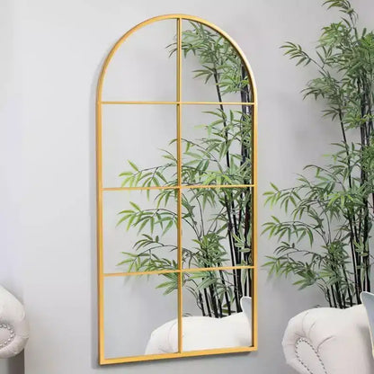 Specchio da parete ad arco da 55" con cornice in metallo, design a riquadri, arredamento rustico
