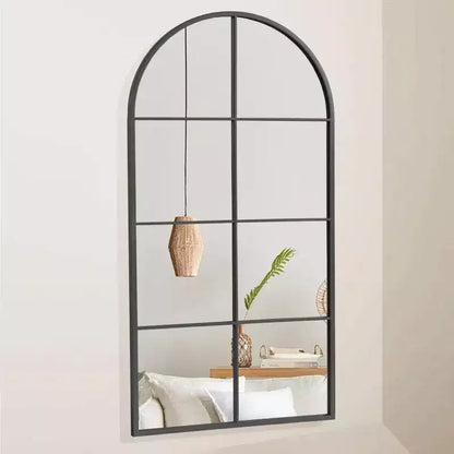 Specchio da parete ad arco da 55" con cornice in metallo, design a riquadri, arredamento rustico