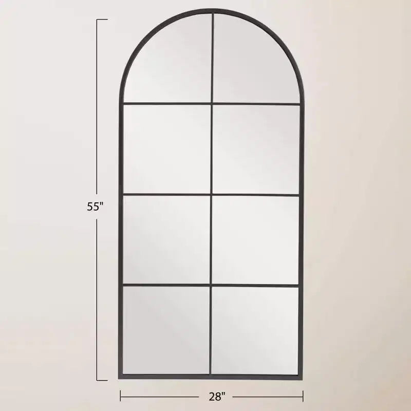 Specchio da parete ad arco da 55" con cornice in metallo, design a riquadri, arredamento rustico