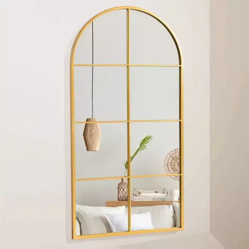 Specchio da parete ad arco da 55" con cornice in metallo, design a riquadri, arredamento rustico