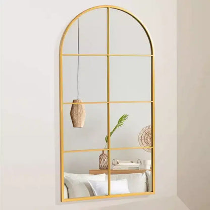 Specchio da parete ad arco da 55" con cornice in metallo, design a riquadri, arredamento rustico