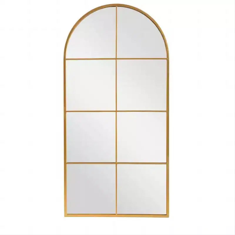 Specchio da parete ad arco da 55" con cornice in metallo, design a riquadri, arredamento rustico