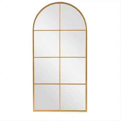 Specchio da parete ad arco da 55" con cornice in metallo, design a riquadri, arredamento rustico