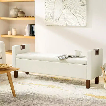 Panca contenitore con gambe in legno massello, rivestimento impermeabile e vano portaoggetti nascosto