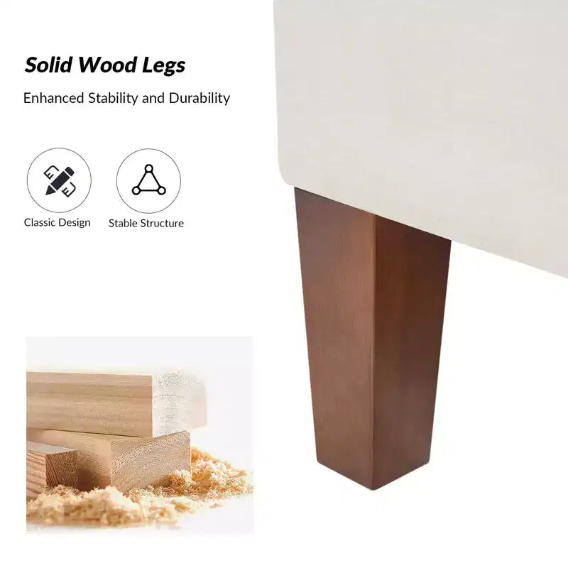 Panca contenitore con gambe in legno massello, rivestimento impermeabile e vano portaoggetti nascosto