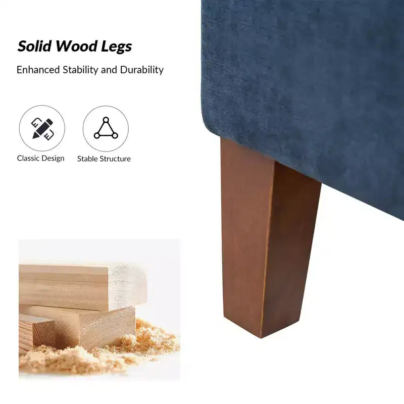 Panca contenitore con gambe in legno massello, rivestimento impermeabile e vano portaoggetti nascosto