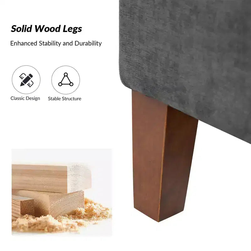 Panca contenitore con gambe in legno massello, rivestimento impermeabile e vano portaoggetti nascosto