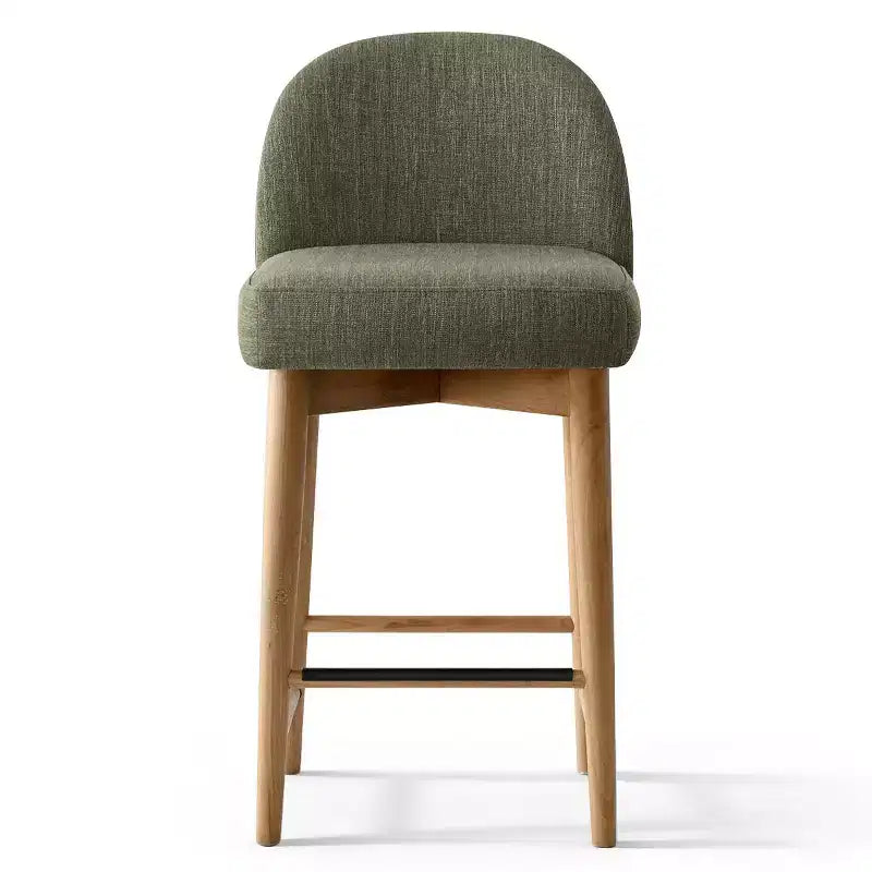 Sgabelli da bar in lino, altezza bancone 64,8 cm, con gambe in legno massello e poggiapiedi