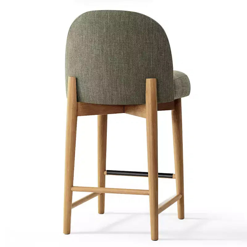 Sgabelli da bar in lino, altezza bancone 64,8 cm, con gambe in legno massello e poggiapiedi
