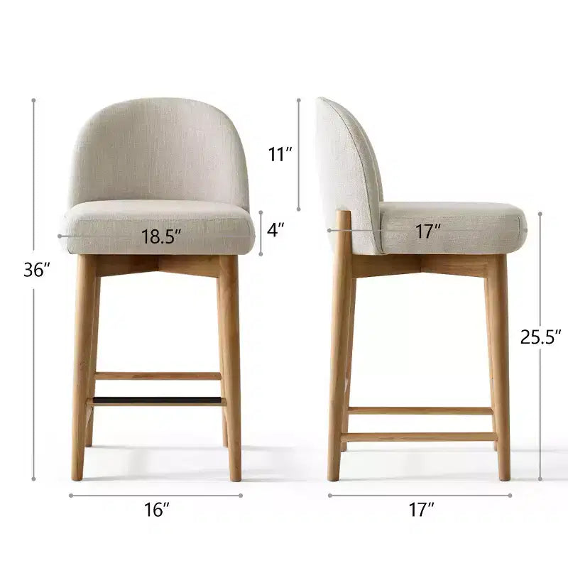 Sgabelli da bar in lino, altezza bancone 64,8 cm, con gambe in legno massello e poggiapiedi