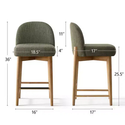 Sgabelli da bar in lino, altezza bancone 64,8 cm, con gambe in legno massello e poggiapiedi