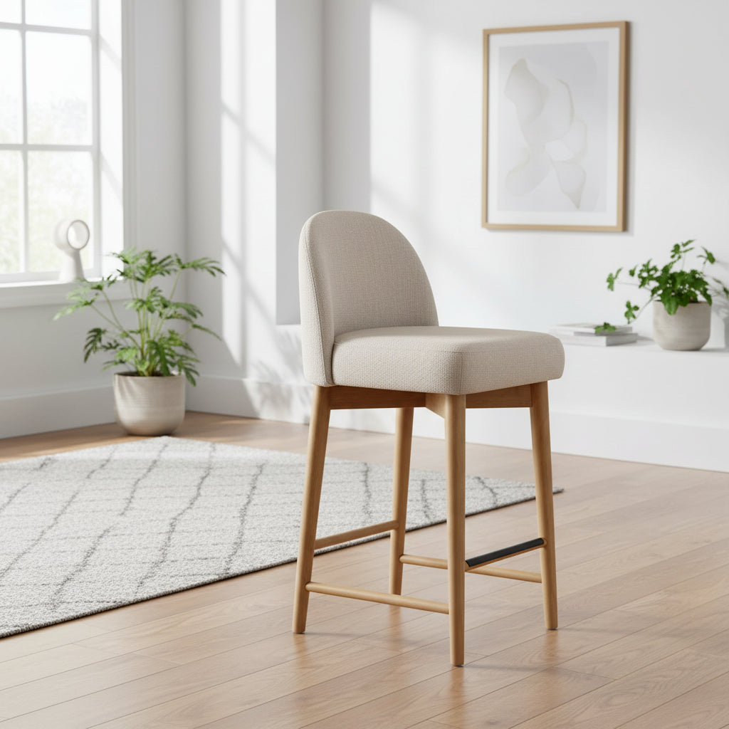 Set of 4 Modern Linen Upholstered Counter Height Bar Stools, 25.5 Kitchen Island Chairs withSolid Wood Legs for Dining or Kitchen-Panipeachy