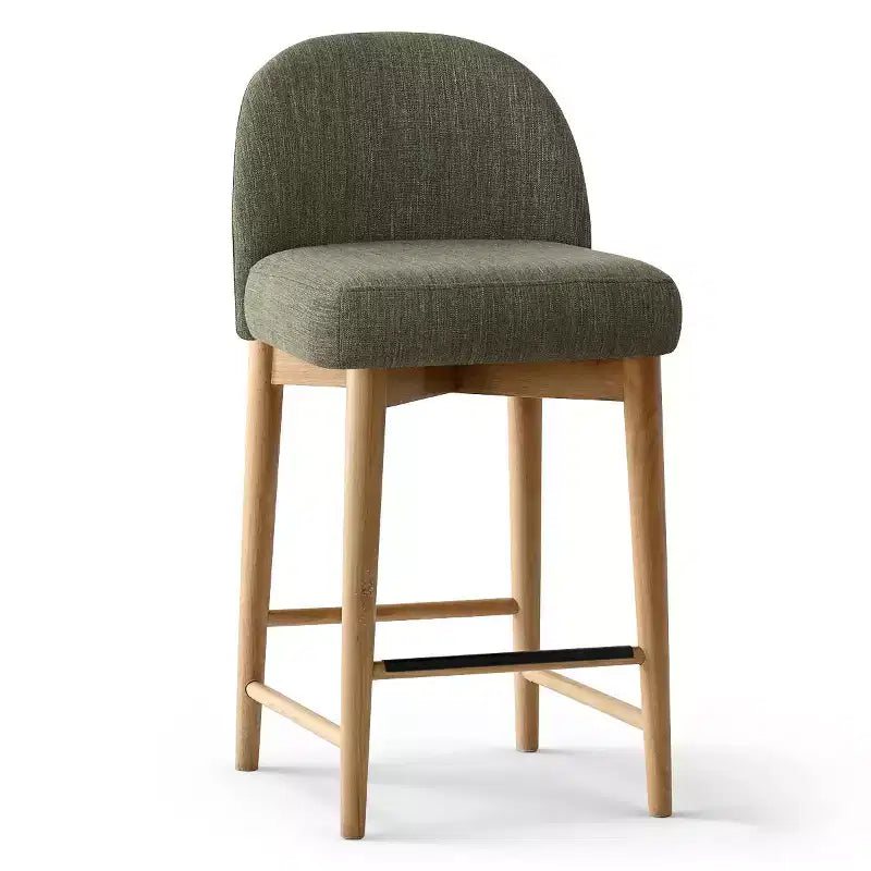 Sgabelli da bar in lino, altezza bancone 64,8 cm, con gambe in legno massello e poggiapiedi