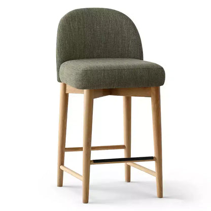 Sgabelli da bar in lino, altezza bancone 64,8 cm, con gambe in legno massello e poggiapiedi