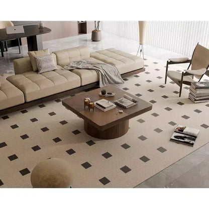 Tavolino quadrato da 34,6" con piano impiallacciato in parquet di legno, finitura noce, base a piedistallo