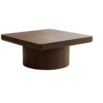 Tavolino quadrato da 34,6" con piano impiallacciato in parquet di legno, finitura noce, base a piedistallo
