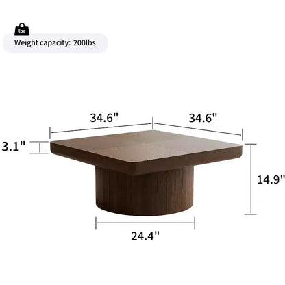 Tavolino quadrato da 34,6" con piano impiallacciato in parquet di legno, finitura noce, base a piedistallo