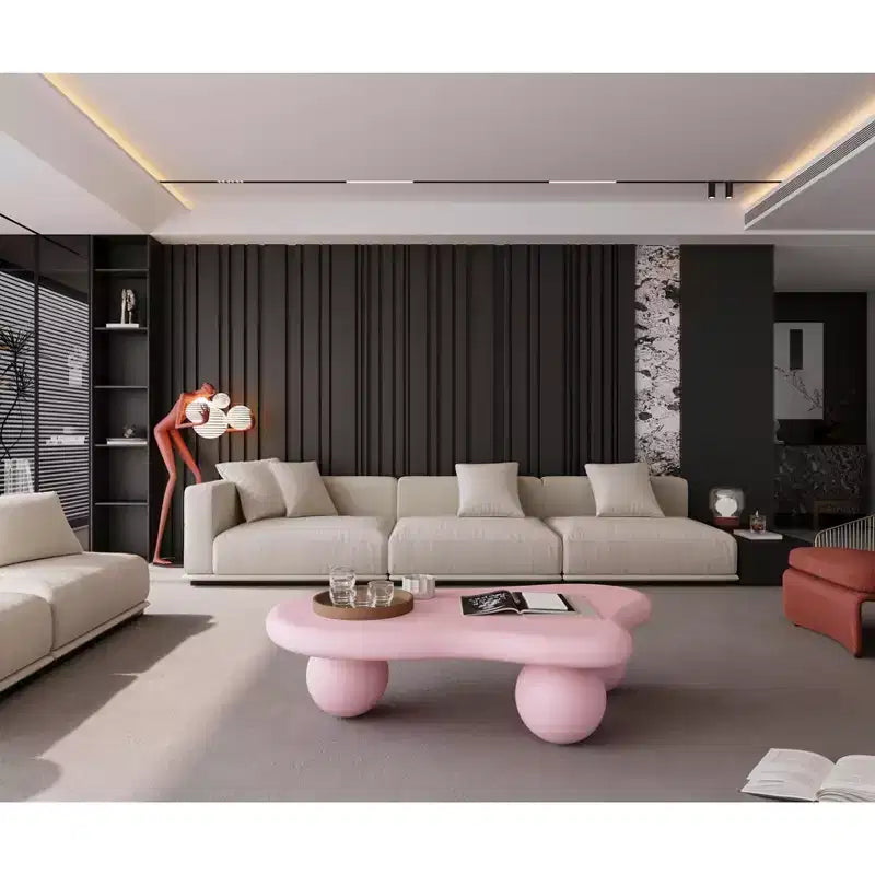 Tavolino da Caffè a Forma di Nuvola da 47" con Gambe a Sfera, Tavolino Centrale Irregolare Moderno, Rosa