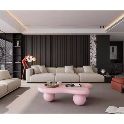 Tavolino da Caffè a Forma di Nuvola da 47" con Gambe a Sfera, Tavolino Centrale Irregolare Moderno, Rosa