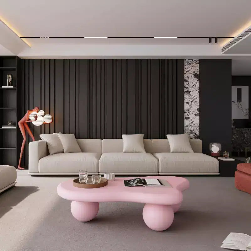 Tavolino da Caffè a Forma di Nuvola da 47" con Gambe a Sfera, Tavolino Centrale Irregolare Moderno, Rosa