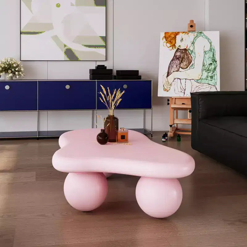 Tavolino da Caffè a Forma di Nuvola da 47" con Gambe a Sfera, Tavolino Centrale Irregolare Moderno, Rosa