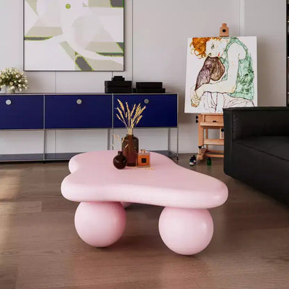 Tavolino da Caffè a Forma di Nuvola da 47" con Gambe a Sfera, Tavolino Centrale Irregolare Moderno, Rosa