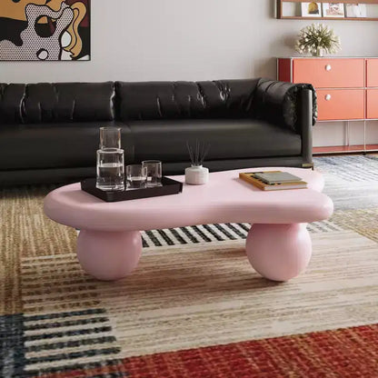 Tavolino da Caffè a Forma di Nuvola da 47" con Gambe a Sfera, Tavolino Centrale Irregolare Moderno, Rosa