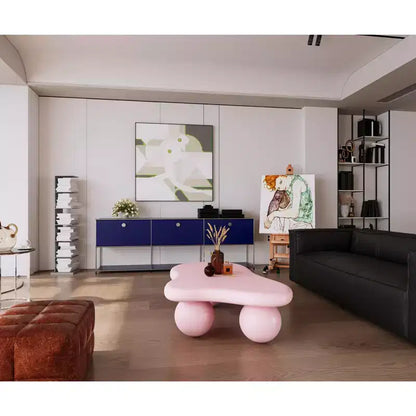Tavolino da Caffè a Forma di Nuvola da 47" con Gambe a Sfera, Tavolino Centrale Irregolare Moderno, Rosa