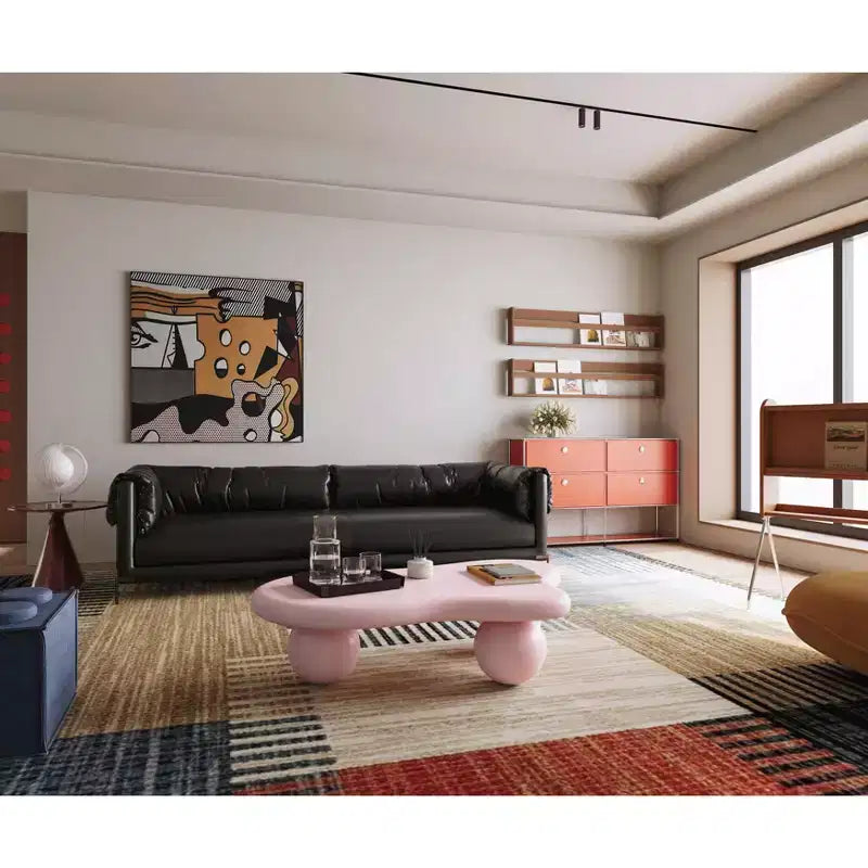 Tavolino da Caffè a Forma di Nuvola da 47" con Gambe a Sfera, Tavolino Centrale Irregolare Moderno, Rosa